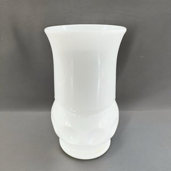 Vintage White Milk Glass Vase Vessel With Coin Dotted Pattern Bottom Glass Decor - Picture 1 of 12